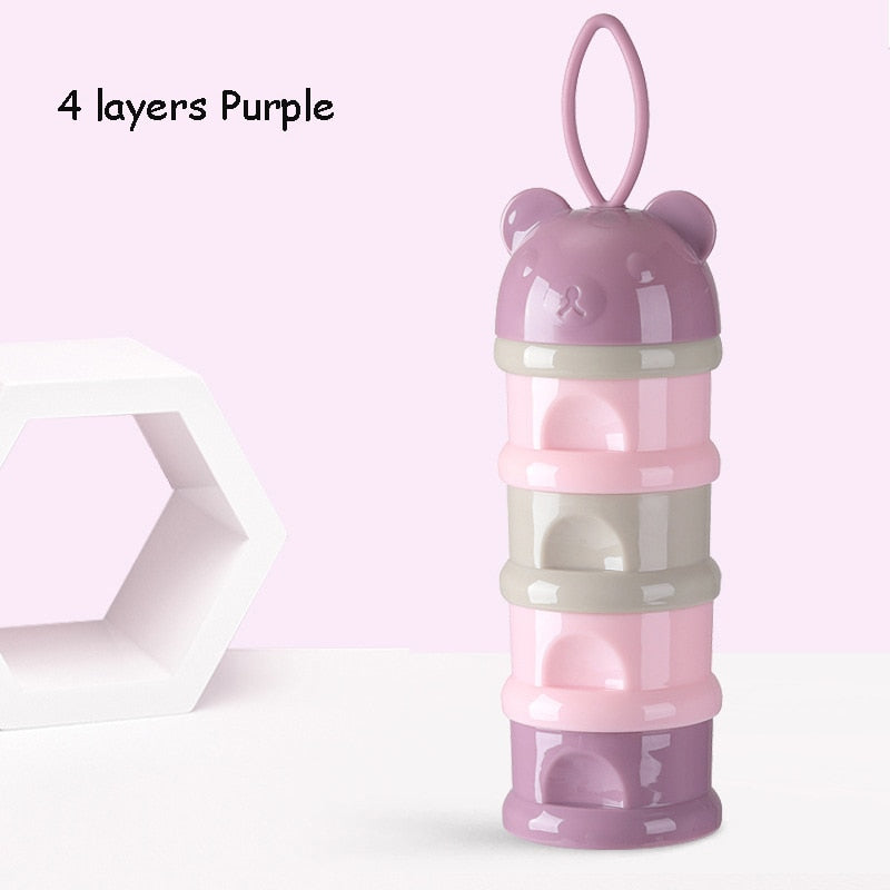 3 / 4 layers Bear Style Portable Baby Food Storage Box Essential Cereal Cartoon Infant Milk Powder Box Toddle Snacks Container