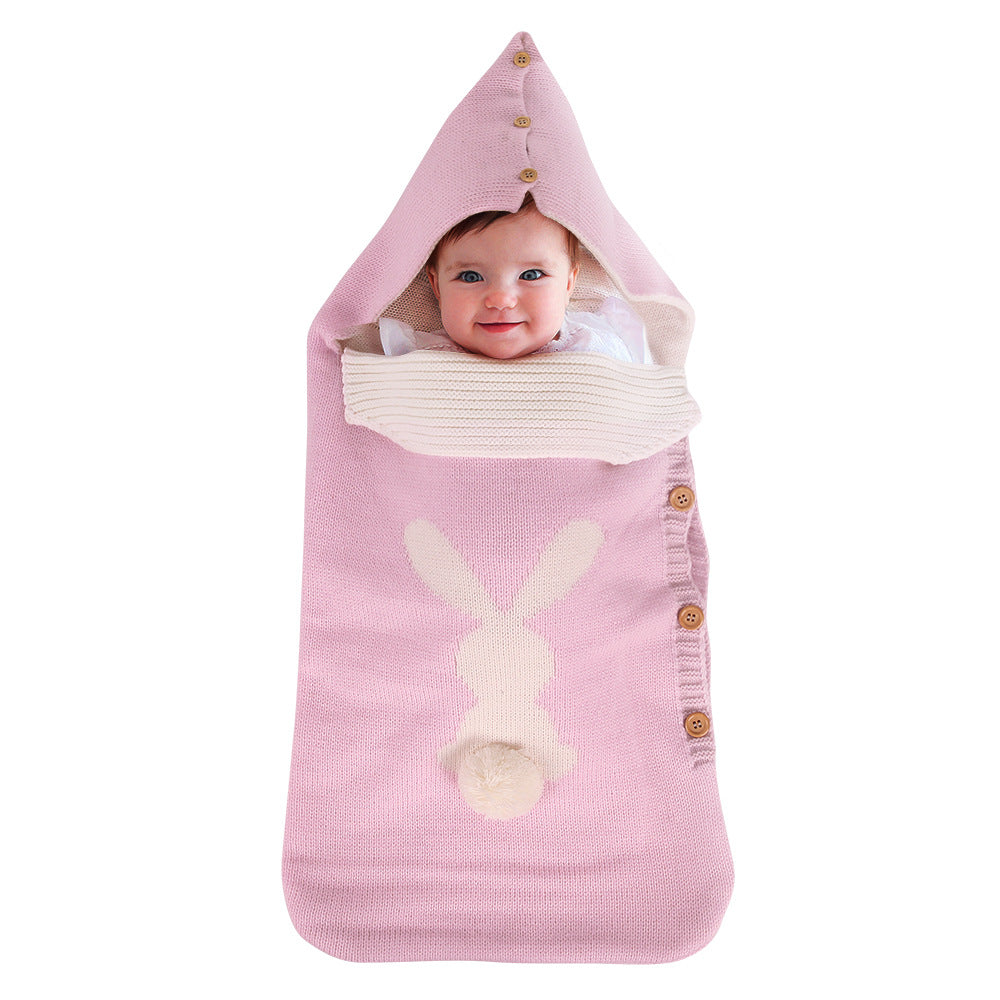 New Solid Color Baby Knitted Rabbit Button Sleeping Bag Outdoor Stroller Wool Baby Sleeping Bag